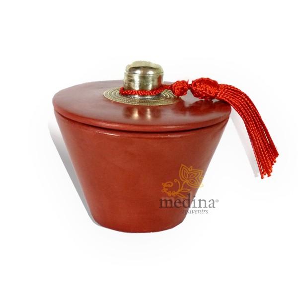 Boite conique tadelakt rouge brique et son pompon de soie