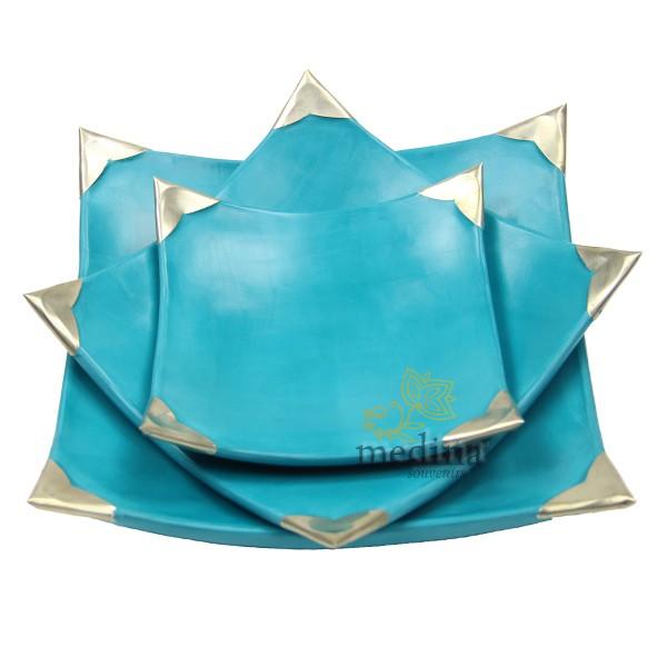 Assiettes Tadelakt carrées medium turquoise 2