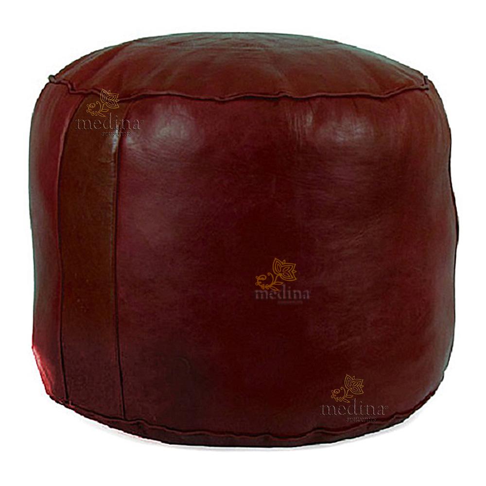 Pouf rond rosace bordeau, pouffe en cuir veritable fait main