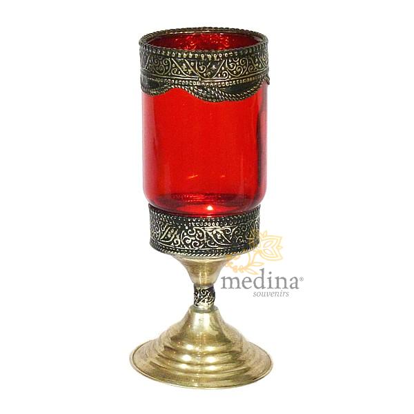 Photophore bougeoire teinté rouge et gravé à la main