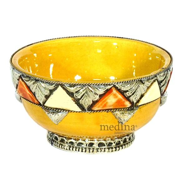 Bol artisanal orné et décoré et émaillé jaune