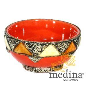 Bol artisanal orné, décoré et émaillé orange