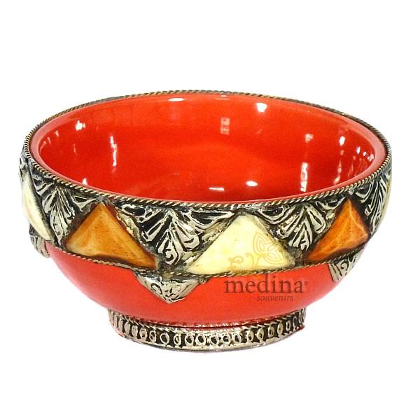 Bol artisanal orné, décoré et émaillé orange