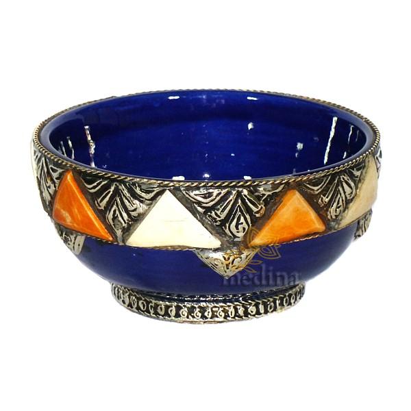 Bol artisanal orné, décoré et émaillé bleu