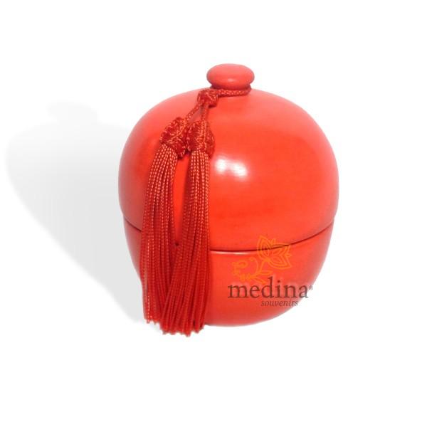 Boite boule rouge design en tadelakt et son pompon de soie