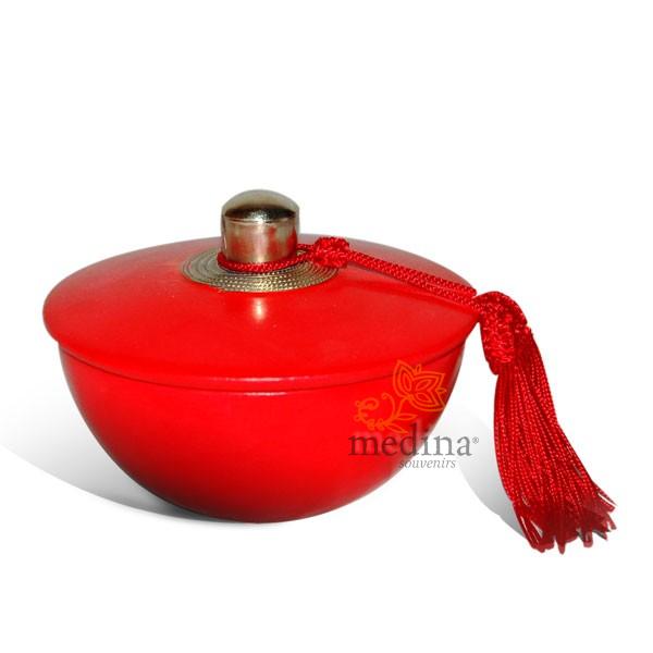 Boite demi boule rouge en tadelakt et métal argenté