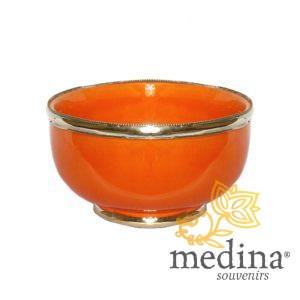 Bol artisanal orange cerclé de métal inoxydable et émaillé a la main