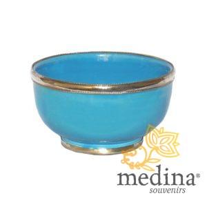 Bol artisanal turquoise cerclé de métal inoxydable et émaillé a la main