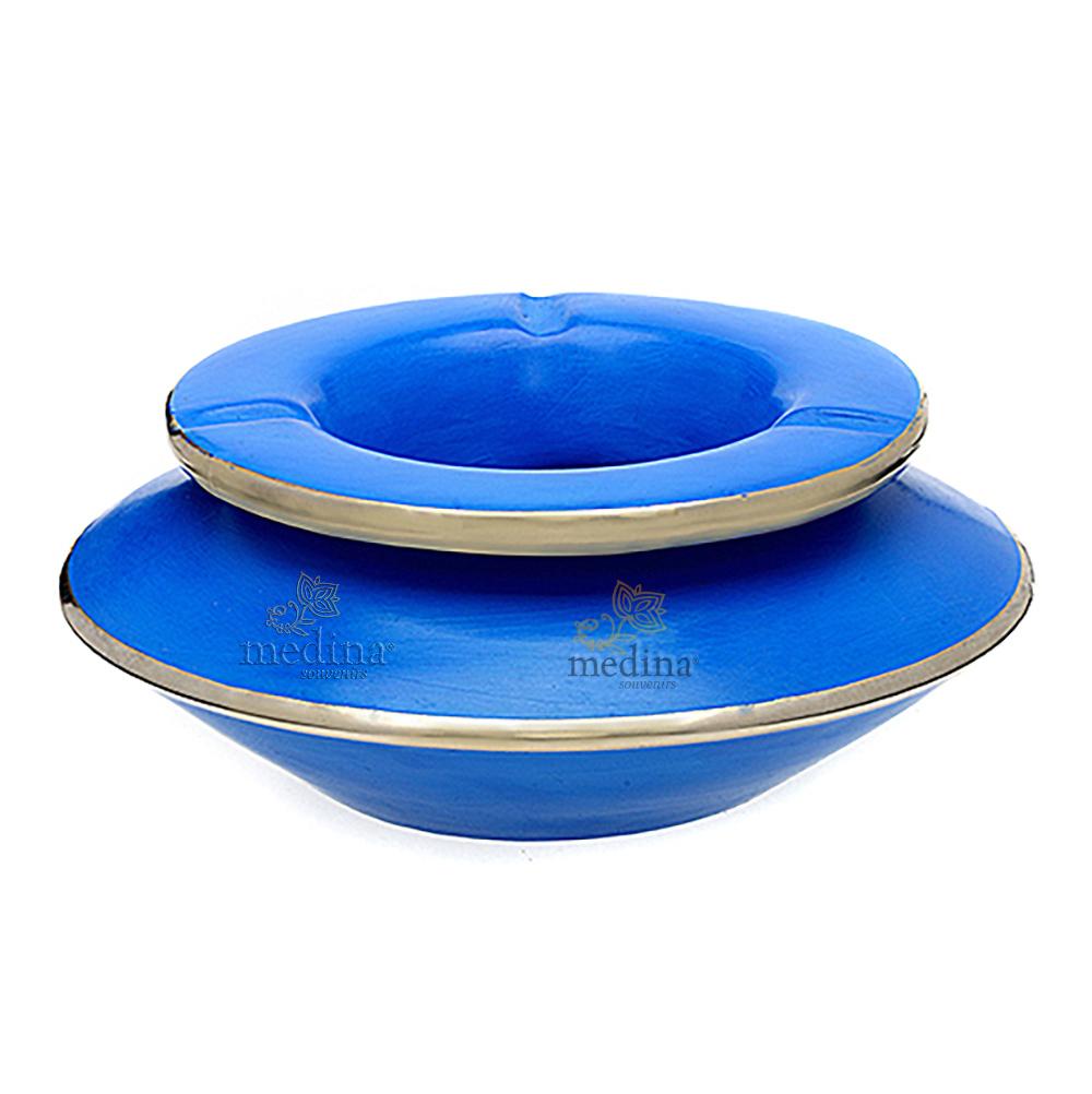 Grand cendrier marocain tadelakt large bleu, grand cendrier design 100% fait main, avec couvercle stop fumée