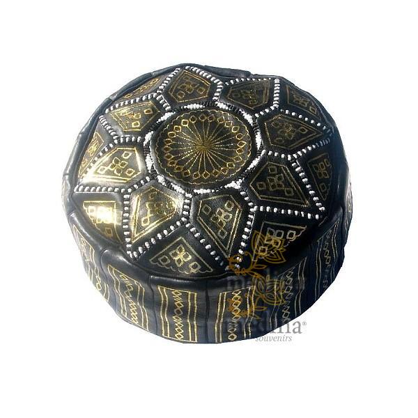 Pouf fassi en cuir Marron et Doré
