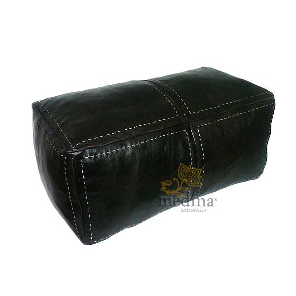 Grand pouf rectangulaire en cuir noir