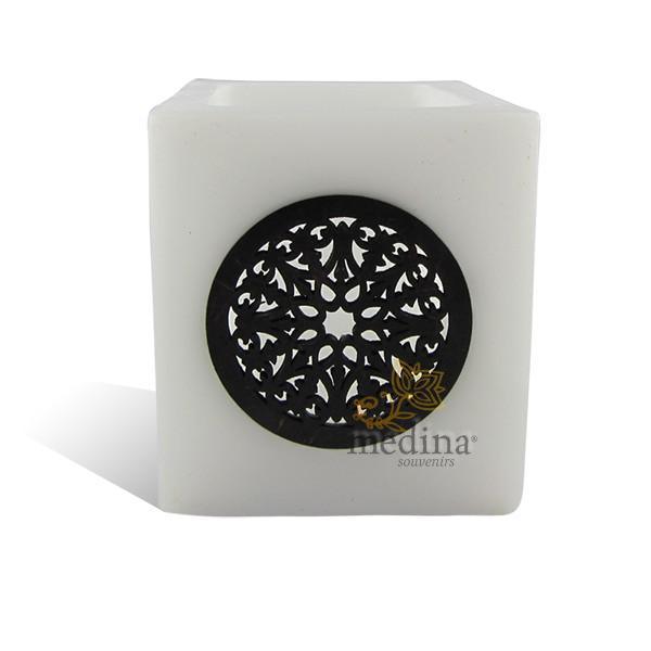 Photophore cube motif rosace en blanc