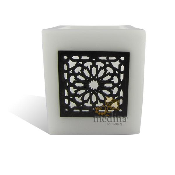 Photophore cube blanc motif carré mouchaibieh