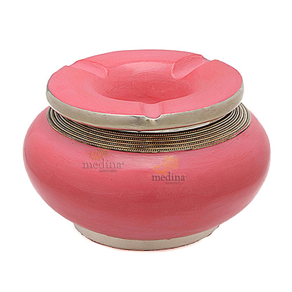 Cendrier marocain tadelakt design rose, cendrier fait main incrusté et cerclé de métal poli inoxydable et metal brossé torsadé