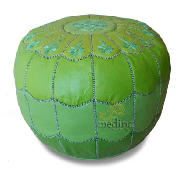 Pouf marocain design arcade en cuir orange, pouf en cuir véritable fait main