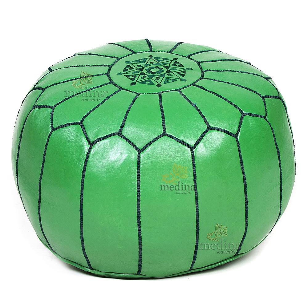 Pouf design cuir marocain vert, pouf en cuir véritable fait main