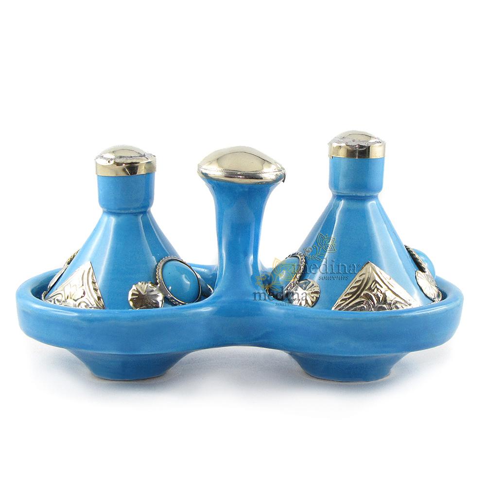 Tajine deux épices, deux tajines marocains a épices couleur turquoise