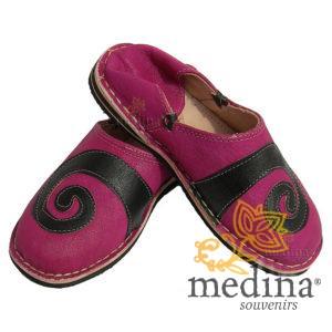 Babouche berbere design spirale Brun et Fuchsia_ chaussons ou pantoufles robustes et colorés au design atypique