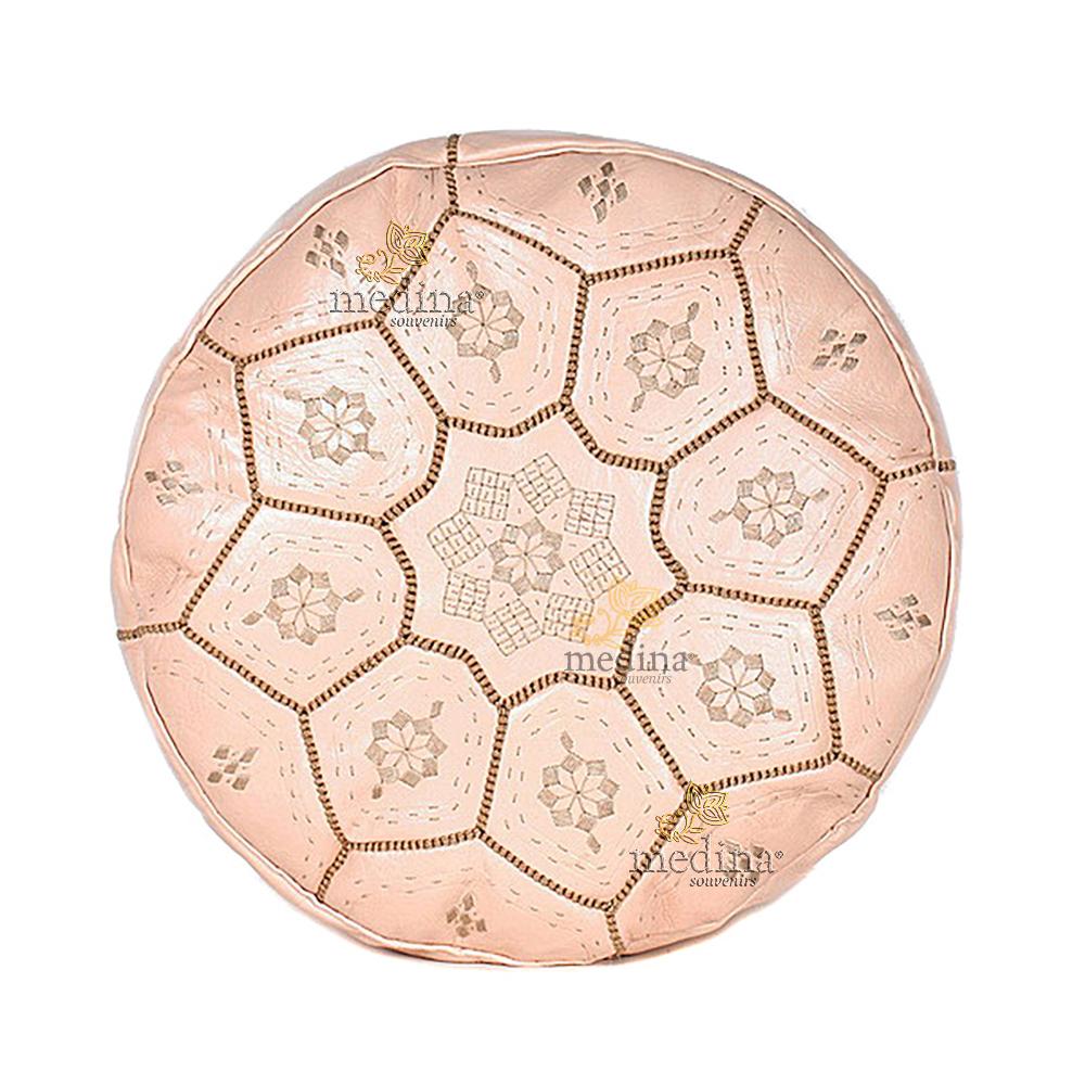 Pouf Nejma en cuir rose, pouf marocain en cuir véritable fait main