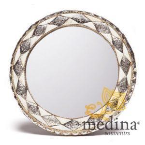Miroir rond orné et décoré couleur ivoire, miroir fait main