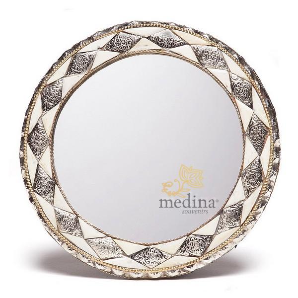 Miroir rond orné et décoré couleur ivoire, miroir fait main