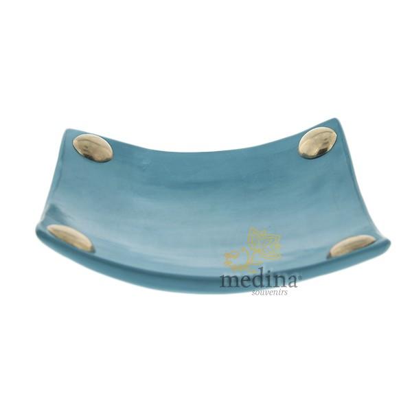Assiettes a boutons Tadelakt carrées larges turquoise
