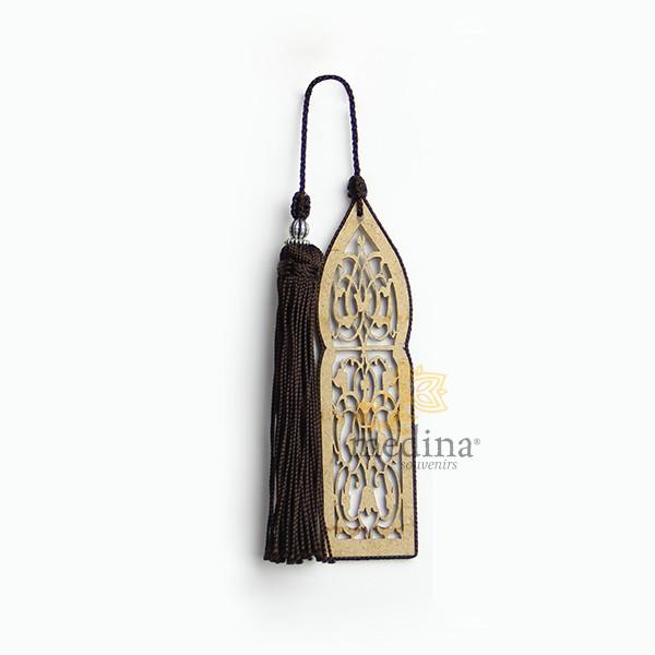 Marque page fait main porte orientale et pompon de soie marron