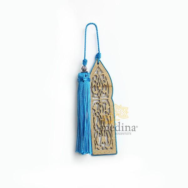 Marque page fait main porte orientale et pompon de soie turquoise