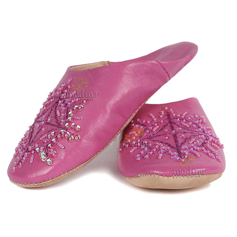 Babouche marocaine originales Paloma fuchsia, pantoufles alliant du confort et de l'élégance, chaussons cousus main