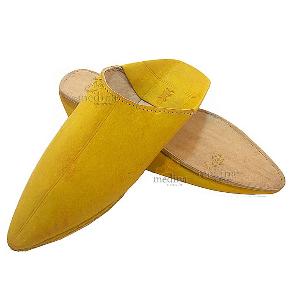 Babouche Homme et Femme traditionnel jaune babouche de Marrakech à bout pointu chaussons cousus main mocassins mixtes