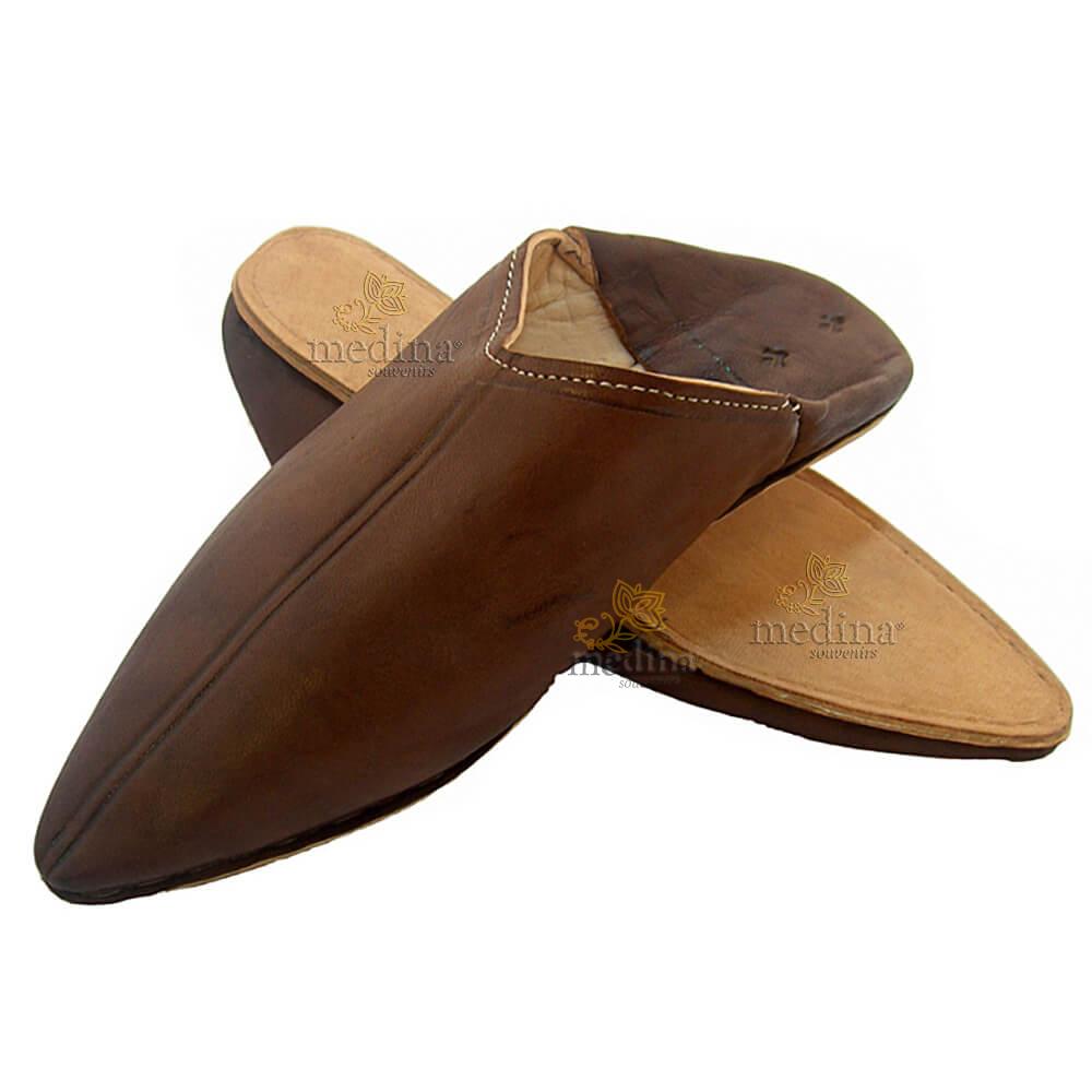 Babouche Homme et Femme traditionnel marron babouche de Marrakech à bout pointu chaussons cousus main mocassins mixtes