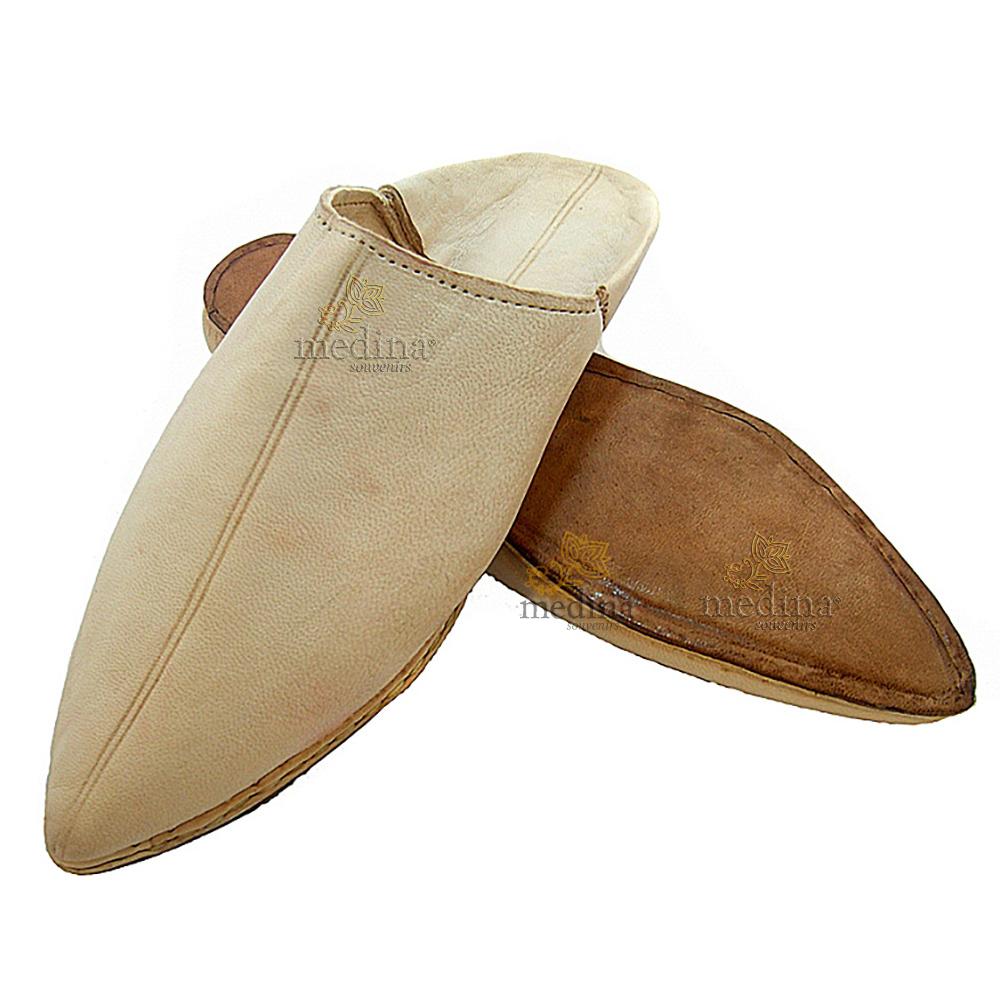Babouche Homme et Femme traditionnel naturel babouche de Marrakech à bout pointu chaussons cousus main mocassins mixtes