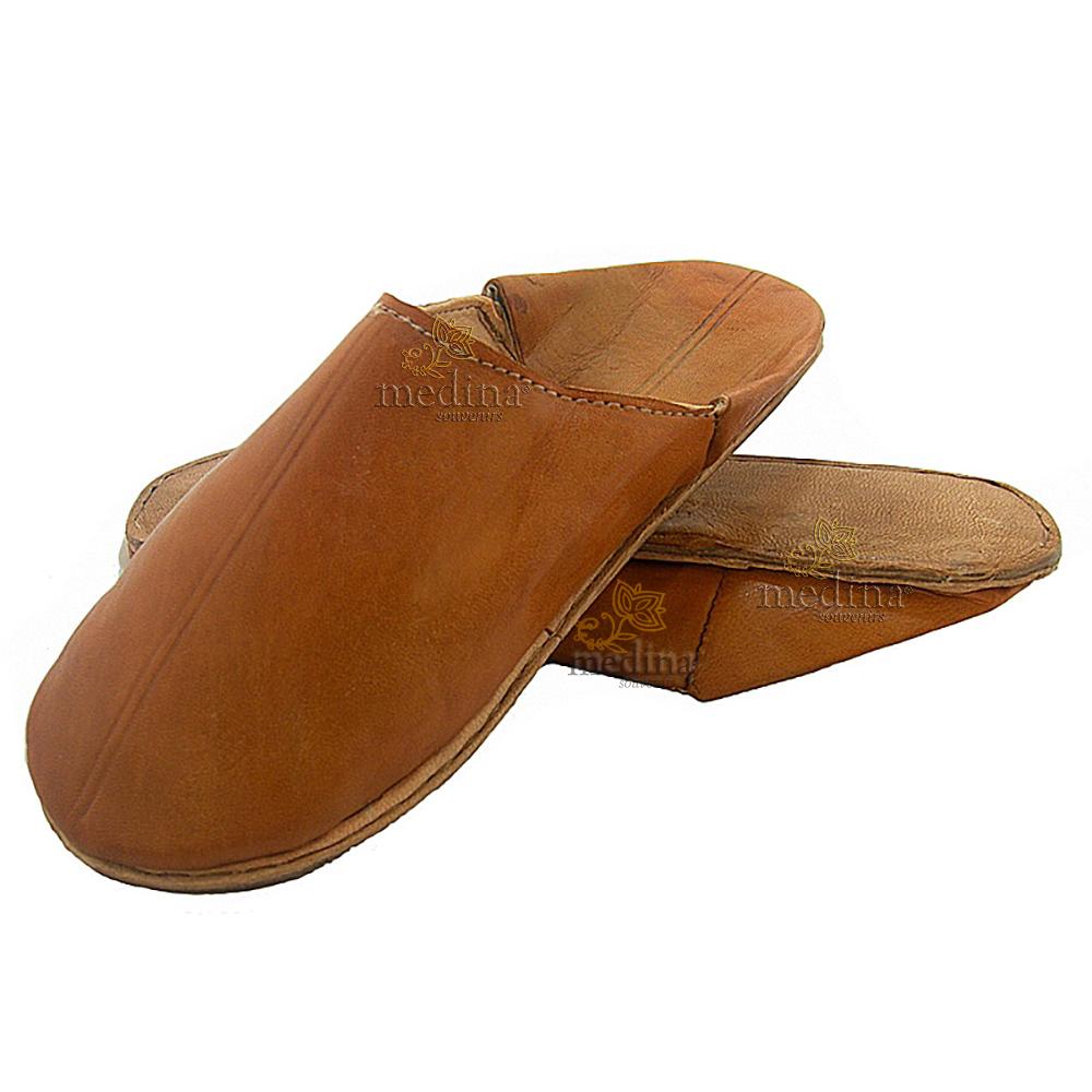 Babouche Homme et Femme traditionnel caramel babouche de Marrakech à bout rond chaussons cousus main mocassins mixtes