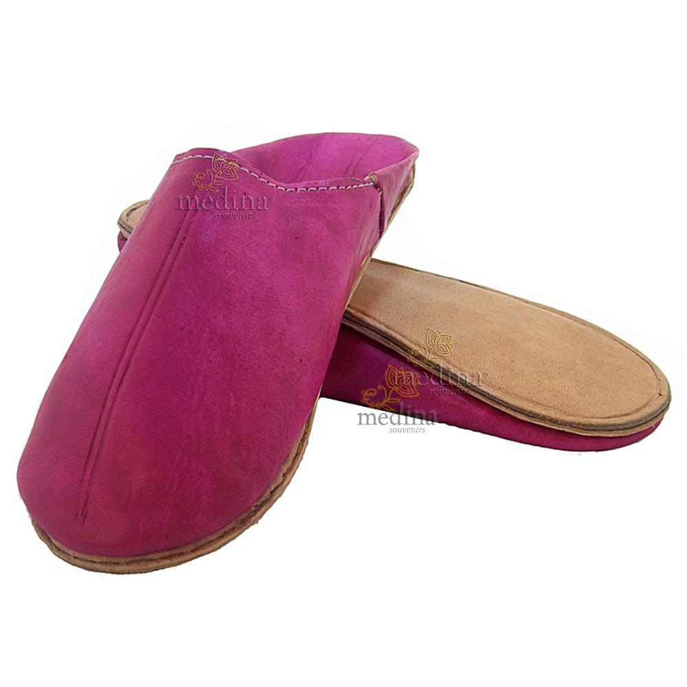 Babouche Homme et Femme traditionnel fushia babouche de Marrakech à bout rond chaussons cousus main mocassins mixtes