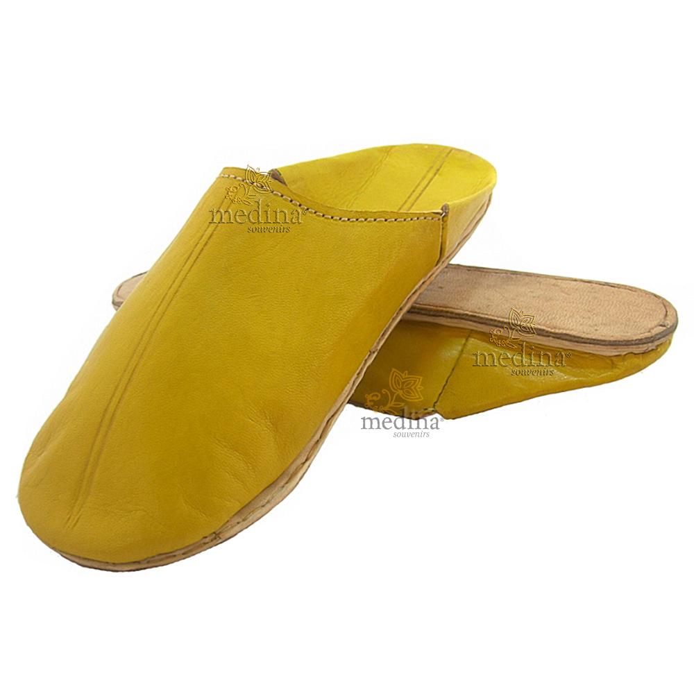 Babouche Homme et Femme traditionnel jaune babouche de Marrakech à bout rond chaussons cousus main mocassins mixtes