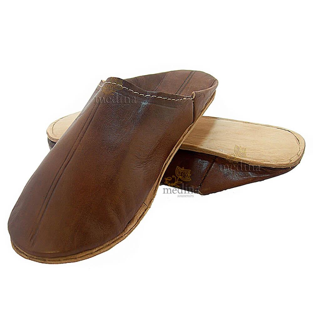 Babouche Homme et Femme traditionnel marron babouche de Marrakech à bout rond chaussons cousus main mocassins mixtes
