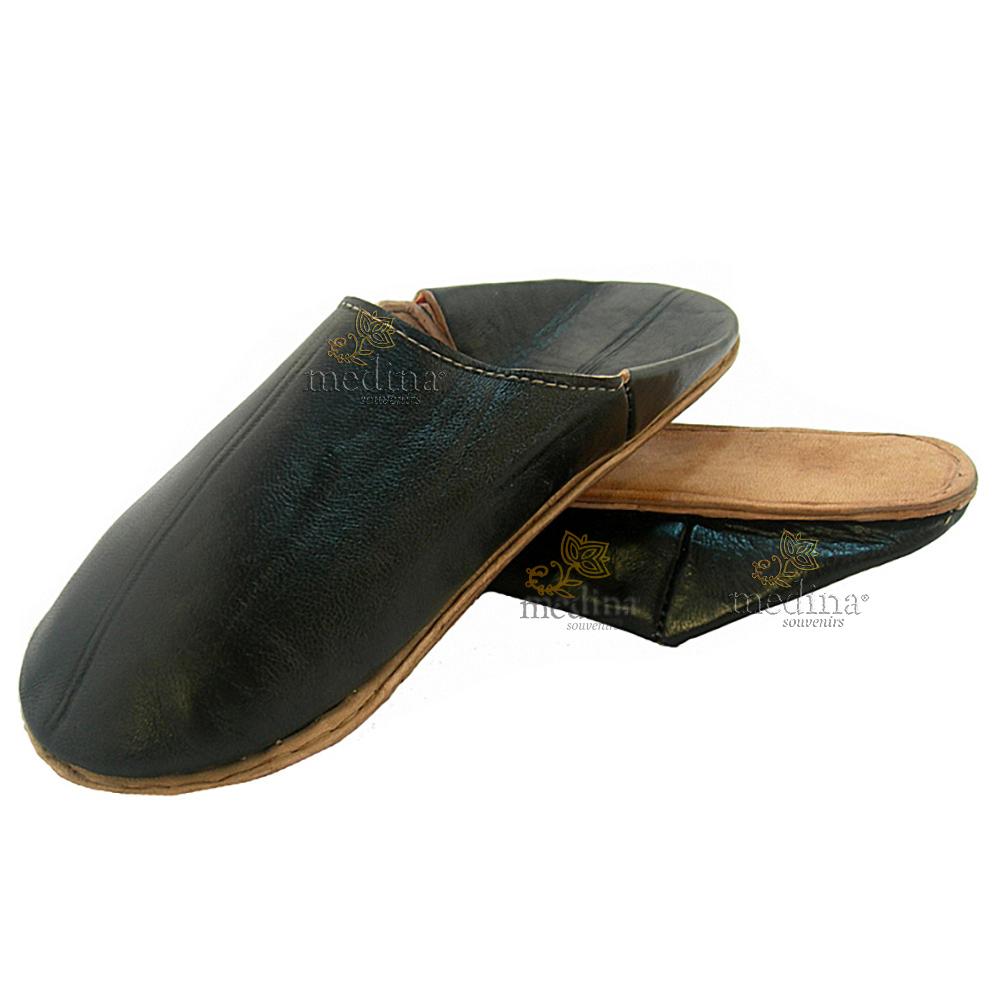 Babouche Homme et Femme traditionnel noir babouche de Marrakech à bout rond chaussons cousus main mocassins mixtes