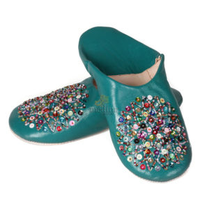 Babouche Essaouira turquoise babouche marocaine en cuir veritable chaussons cousus main mocassins femme pantoufles confortables