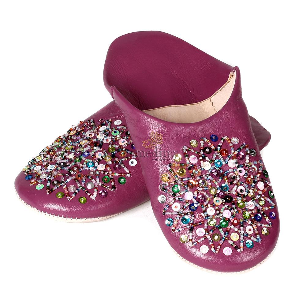 Babouche Essaouira fuschia babouche marocaine en cuir veritable chaussons chauffants maroc mocassins femme pantoufles femme