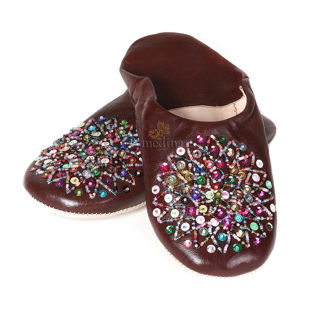 Babouche Essaouira marron babouche marocaine en cuir veritable chaussons cousus main mocassins femme pantoufles confortables