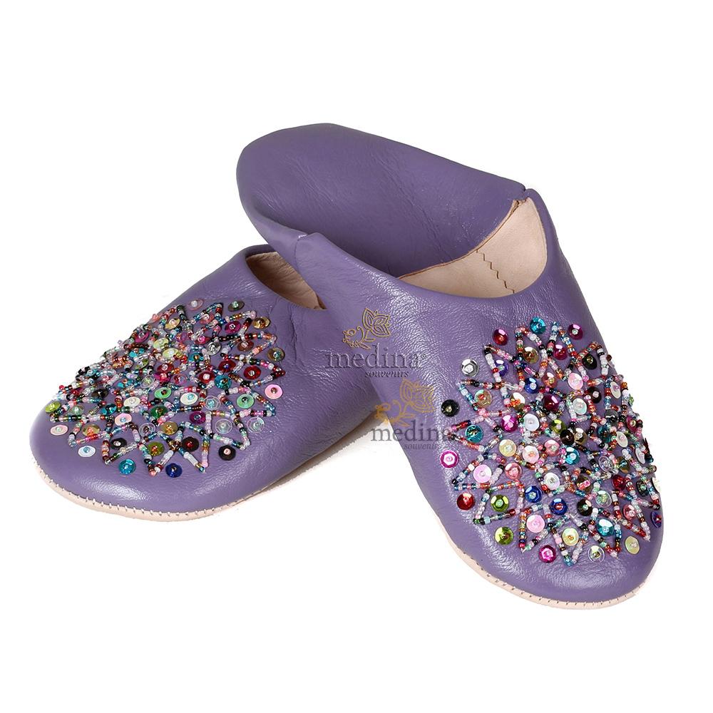 Babouche Essaouira lavande babouche marocaine en cuir veritable chaussons cousus main mocassins femme pantoufles confortable-