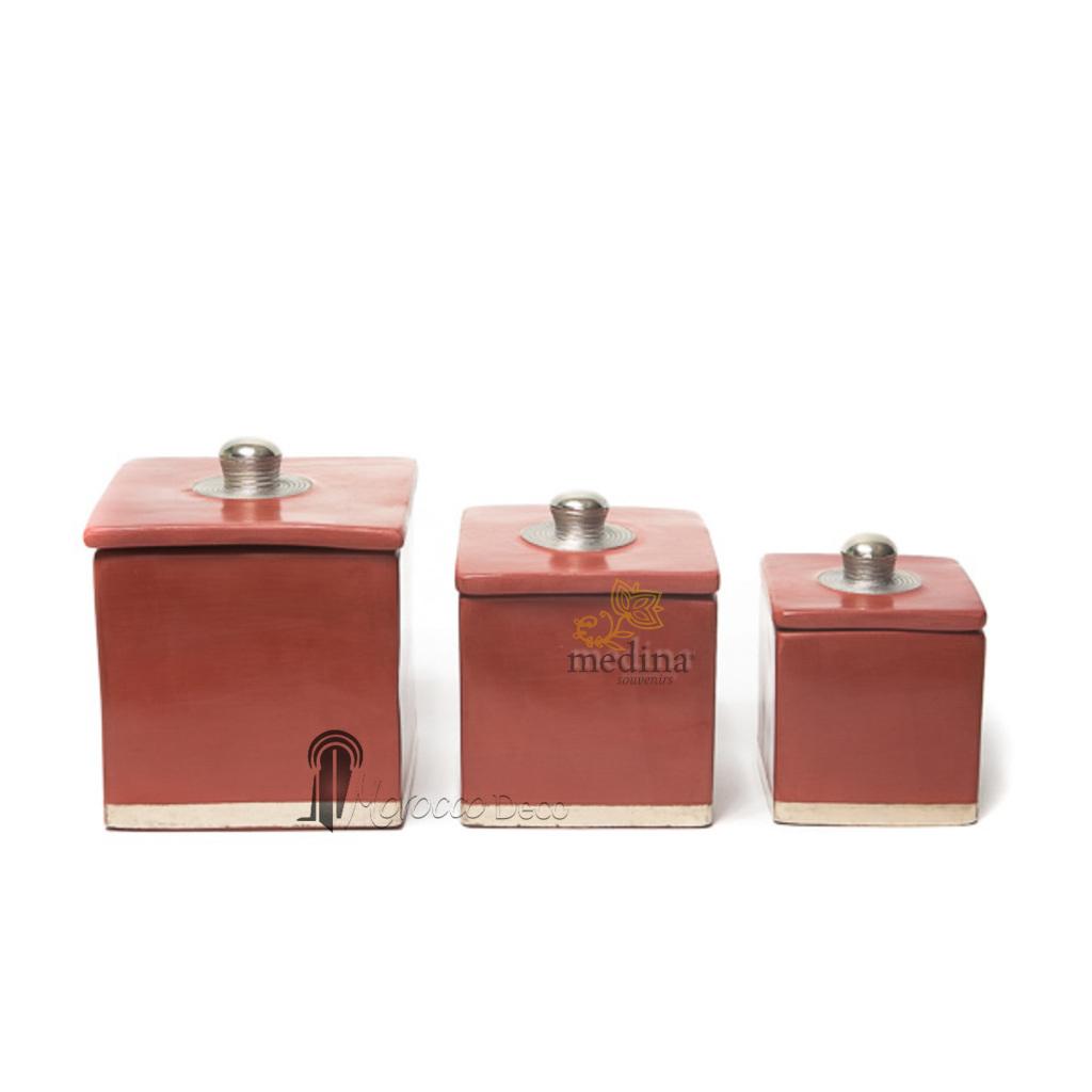 Boite tadelakt carré rouge brique