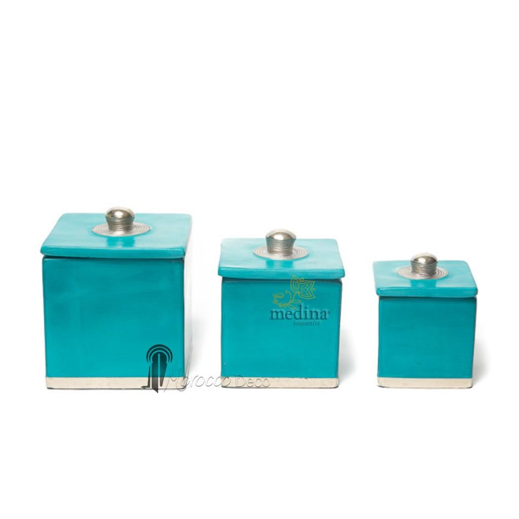 Boite tadelakt carrée turquoise