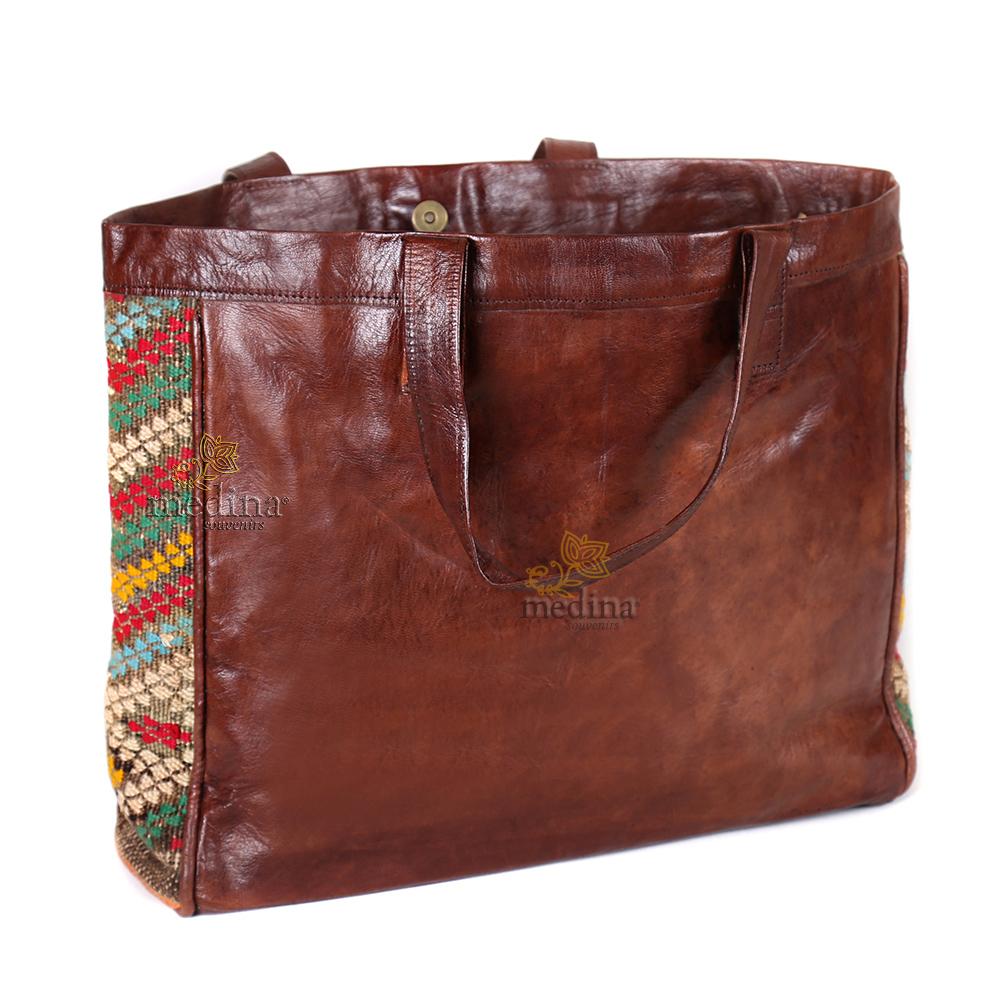 Sac à main style cabas kilim marron
