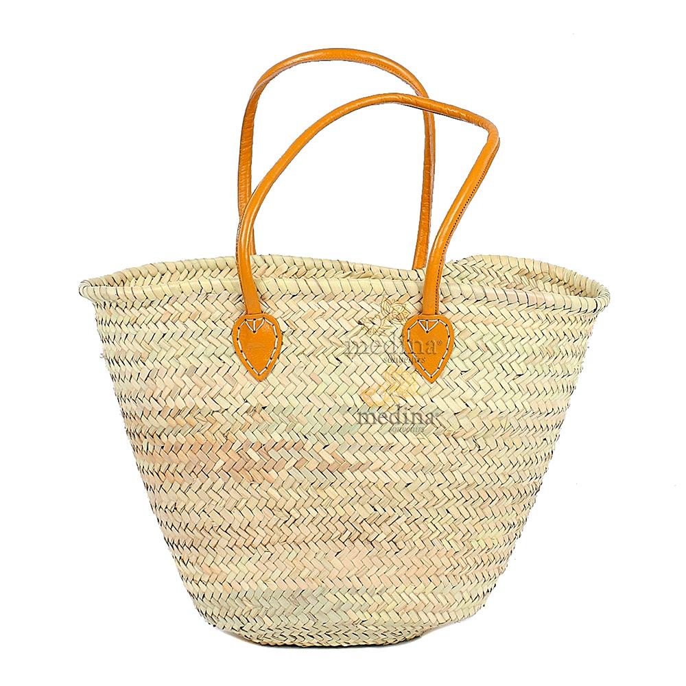 Panier marocain avec grandes poignées en cuir orange