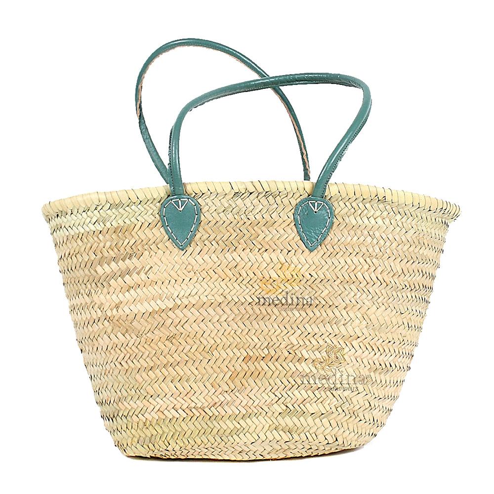 Panier marocain avec grandes poignées en cuir vert