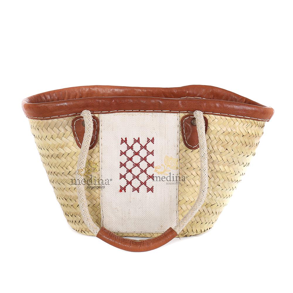 Panier en osier et cuir motif chergui