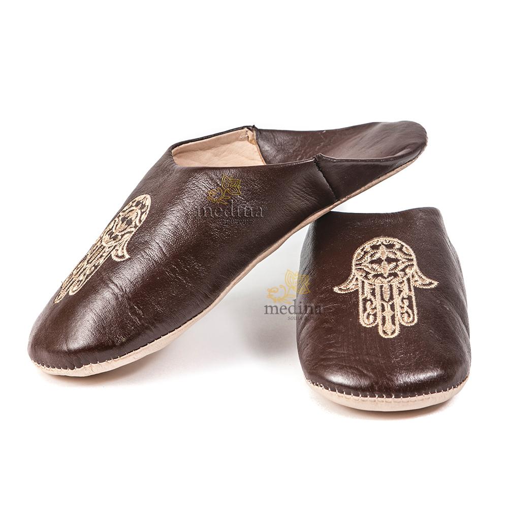Babouche marocaine main de Fatima marron