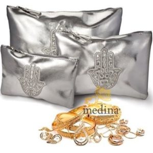 3 Pochettes Make Up Orientales en Simili Cuir argent