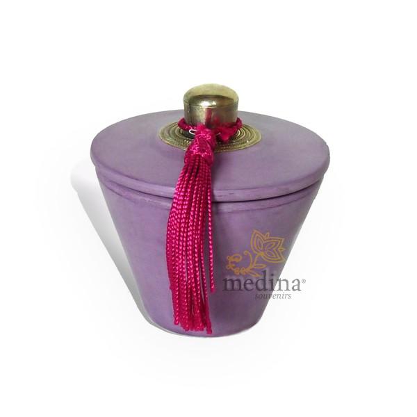 Boite conique tadelakt violet et son pompon de soie